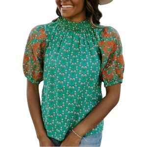 Floral Green and Orange Women's Top